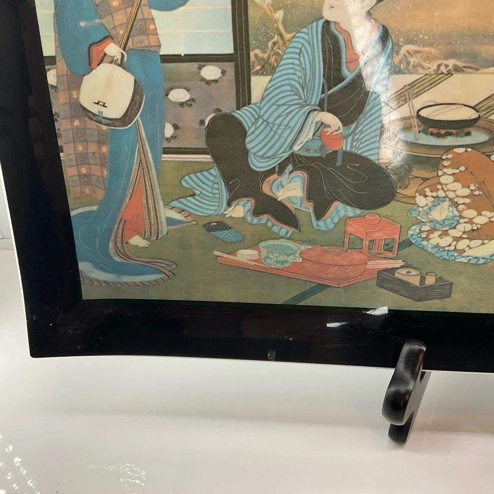 VINTAGE SOHO Inc. UTAGAWA TOYOHARU Rectangle Tray A Winter Party Curled Edges